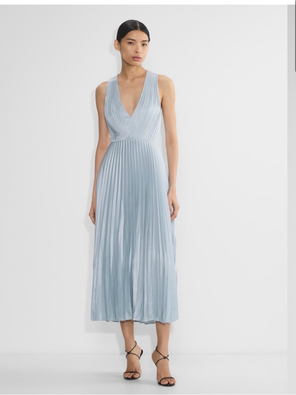 Aritzia Pleated V-Neck Sleeveless Midi Dress in Pale Blue